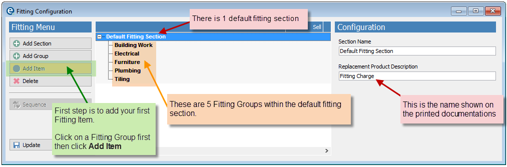 Fitting Configuration window with defaults